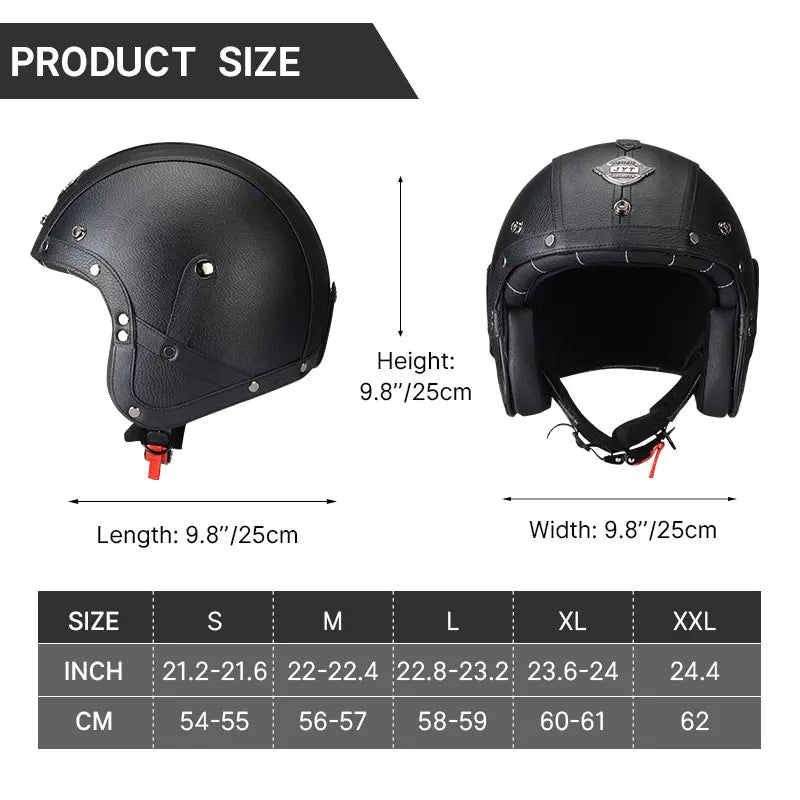   Vintage Motorcycle Helmet for Men - Four Season Leather Jet Helmet