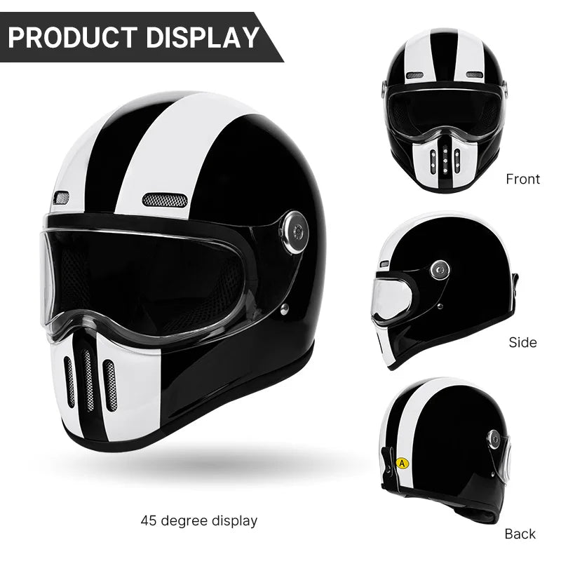   Full Face Helmet Vintage Red Lightweight DOT ECE Certified