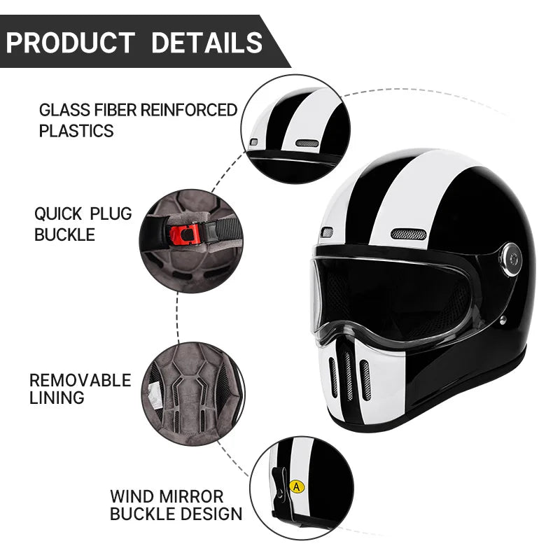   Full Face Helmet Vintage Red Lightweight DOT ECE Certified