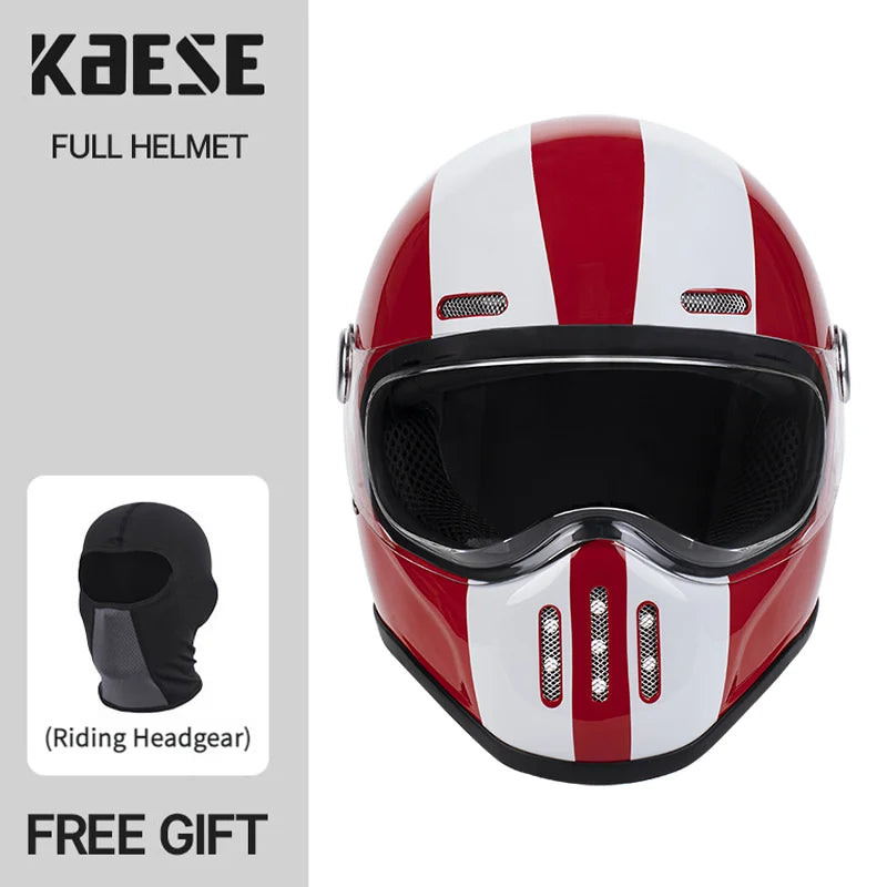   Full Face Helmet Vintage Red Lightweight DOT ECE Certified