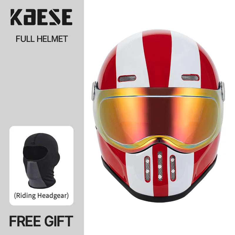   Full Face Helmet Vintage Red Lightweight DOT ECE Certified