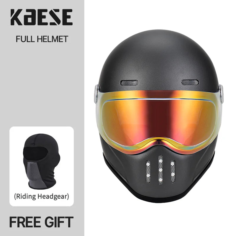   Full Face Helmet Vintage Red Lightweight DOT ECE Certified