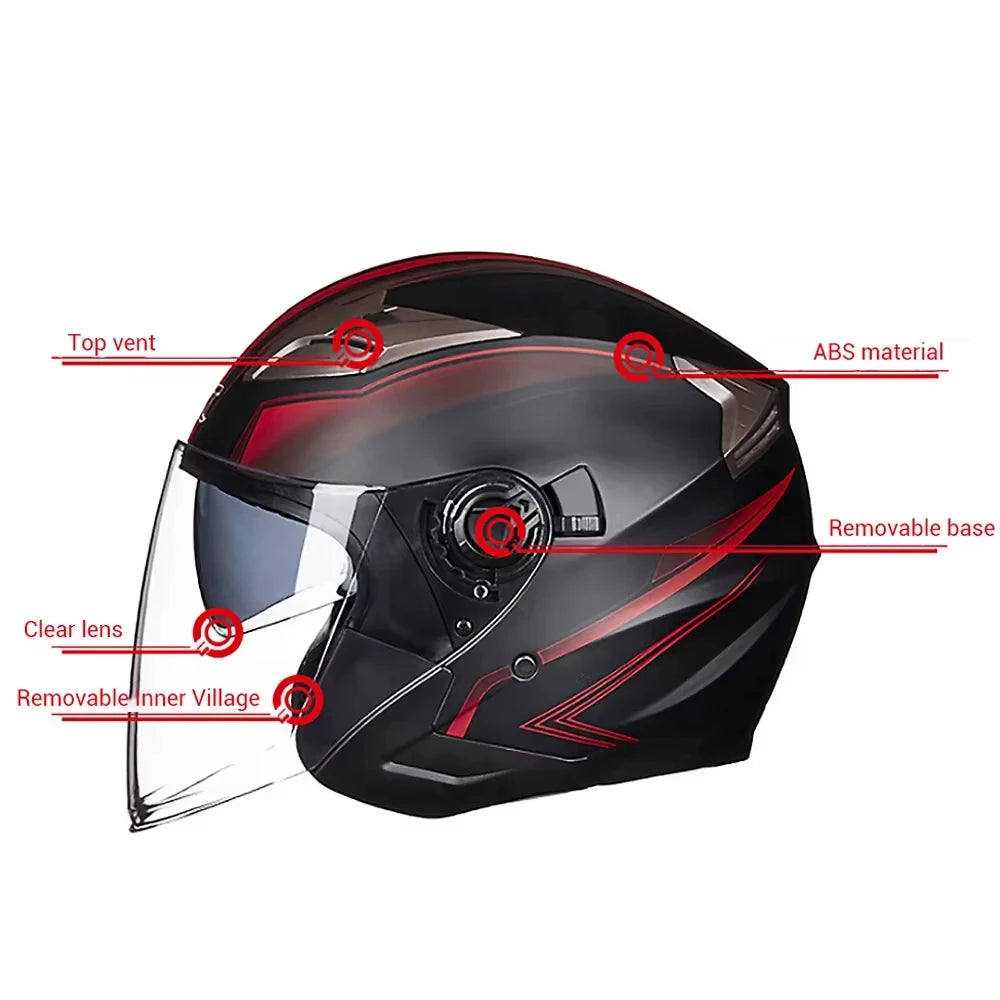   Motorcycle Helmet Open Face Double Lens