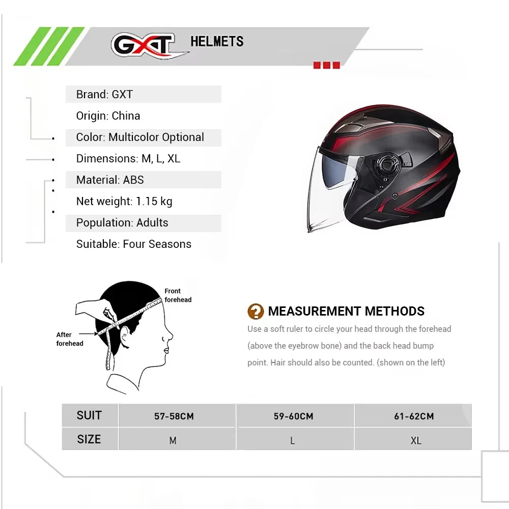   Motorcycle Helmet Open Face Double Lens
