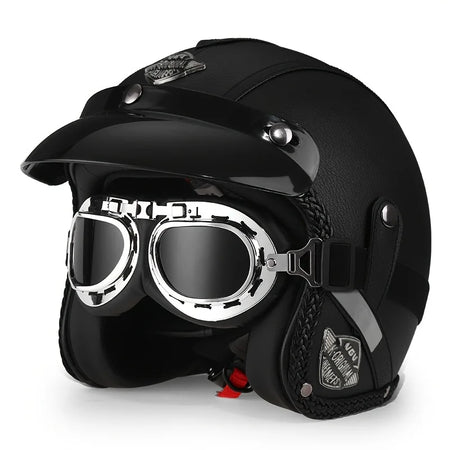   Retro Harley Motorcycle Helmet Quarter-Mask in Dark Blue Leather