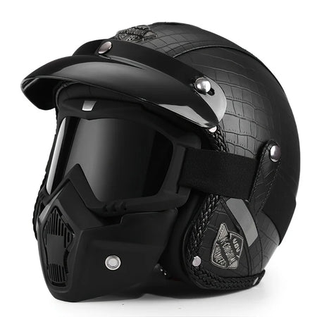   Retro Harley Motorcycle Helmet Quarter-Mask in Dark Blue Leather