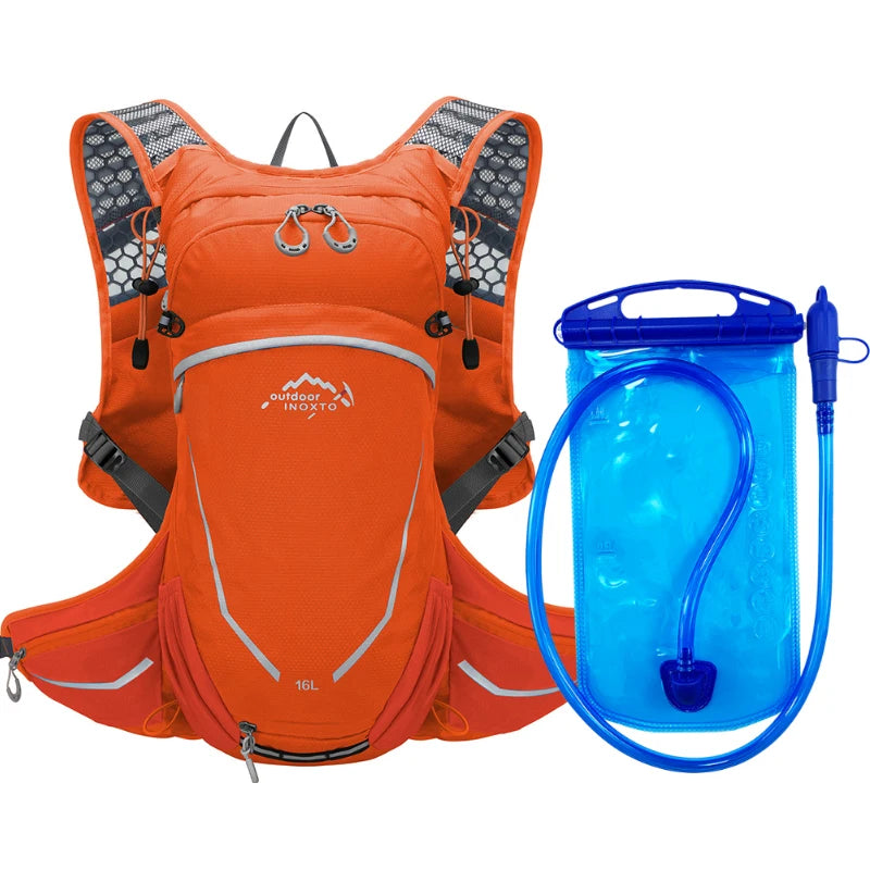16L Outdoor Sport Cycling Running Mountaineering Hiking Bike Riding Hydration Water Bag Storage Pack UltraLight Bladder Backpack Orange and 1L water