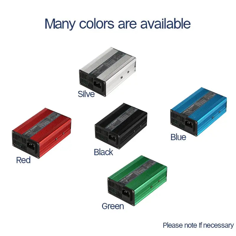 54.6V 5A Smart Lithium Battery Fast Charger for 48V 13S Battery Packs available in many colors: silver, red, black, green, blue.