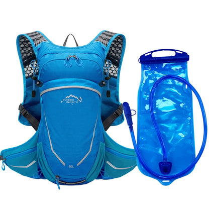 16L Outdoor Sport Cycling Running Mountaineering Hiking Bike Riding Hydration Water Bag Storage Pack UltraLight Bladder Backpack Blue and 2L water