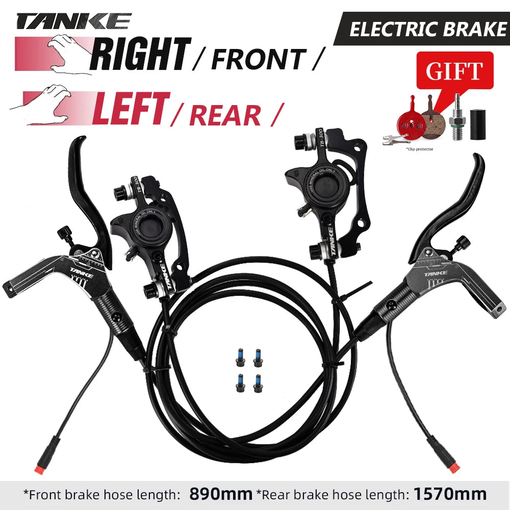 TANKE E-Bike MTB Hydraulic Disc Brake Set Electric E Scooter Power Control Shifter Bicycle Brakes 160mm rotors Aluminum Alloy Black-RFLR