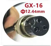 GX-16 connector with a diameter of 12.44mm featuring multiple pins for electrical connection.