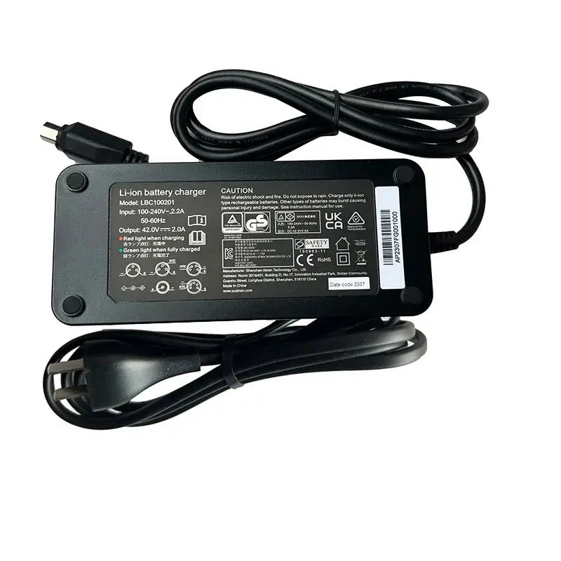 Qicycle EF1 Charger Replacement - 42V Battery Power Adapter for Xiaomi EF1 with power cable and charger specifications.