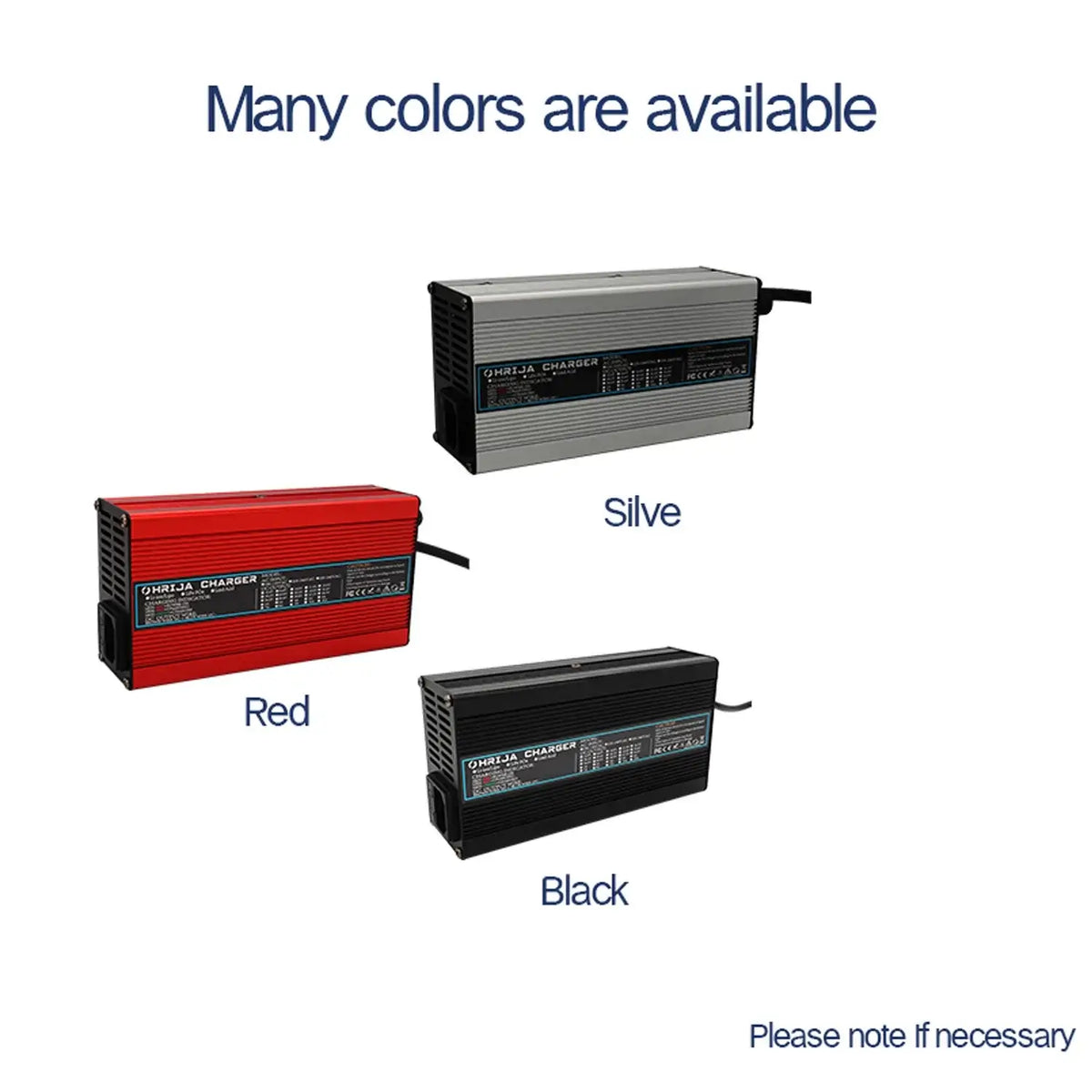 42V 10A Smart Lithium-Ion Battery Charger with Aluminum Case 37V 10S Battery for E-Bike & Balance Car available in red, silver, and black.