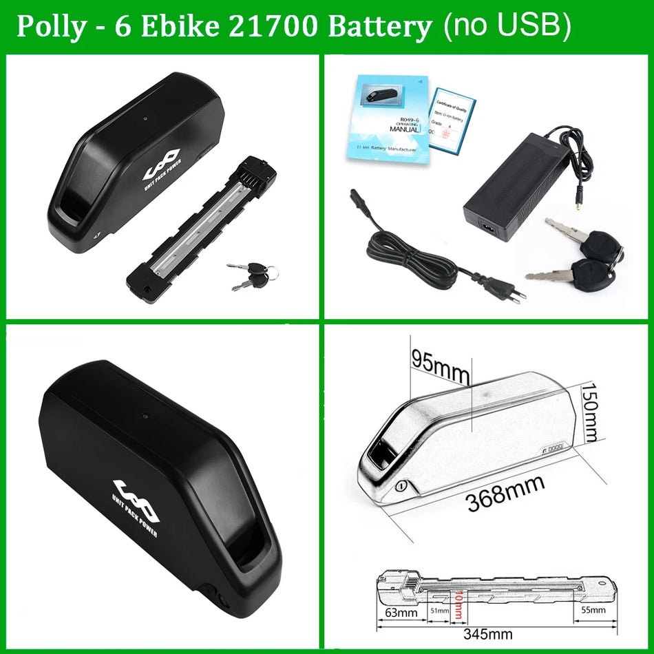 High-capacity 21700 lithium cells inside Polly e-bike battery housing