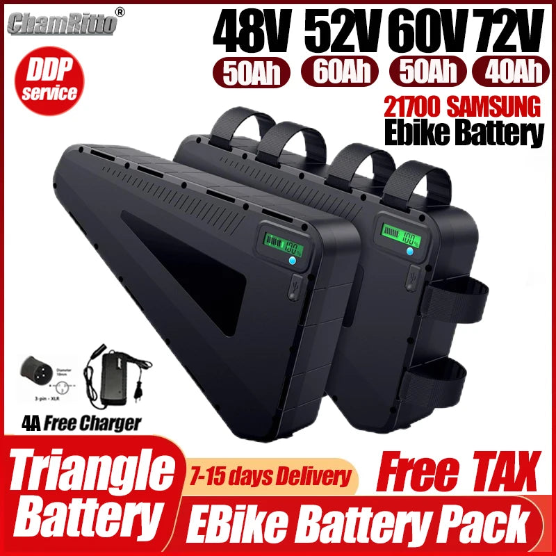 High-power 48V to 72V e-bike battery pack side view