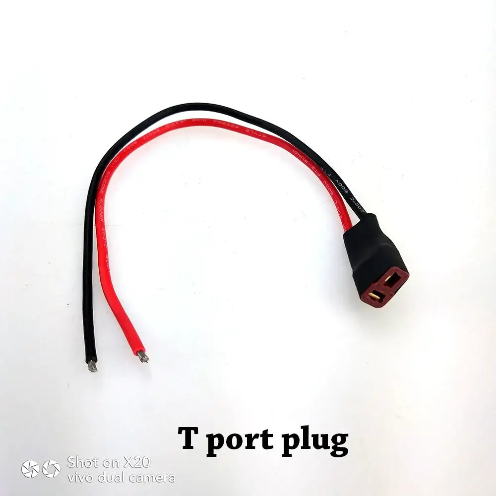 T port plug with red and black wires for electric scooter battery connections