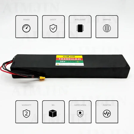 High Capacity 36V 10.4Ah (10400mAh) 10S4P Lithium-Ion Battery Pack for 750W-1000W Electric Scooters – Built-in BMS Protection
