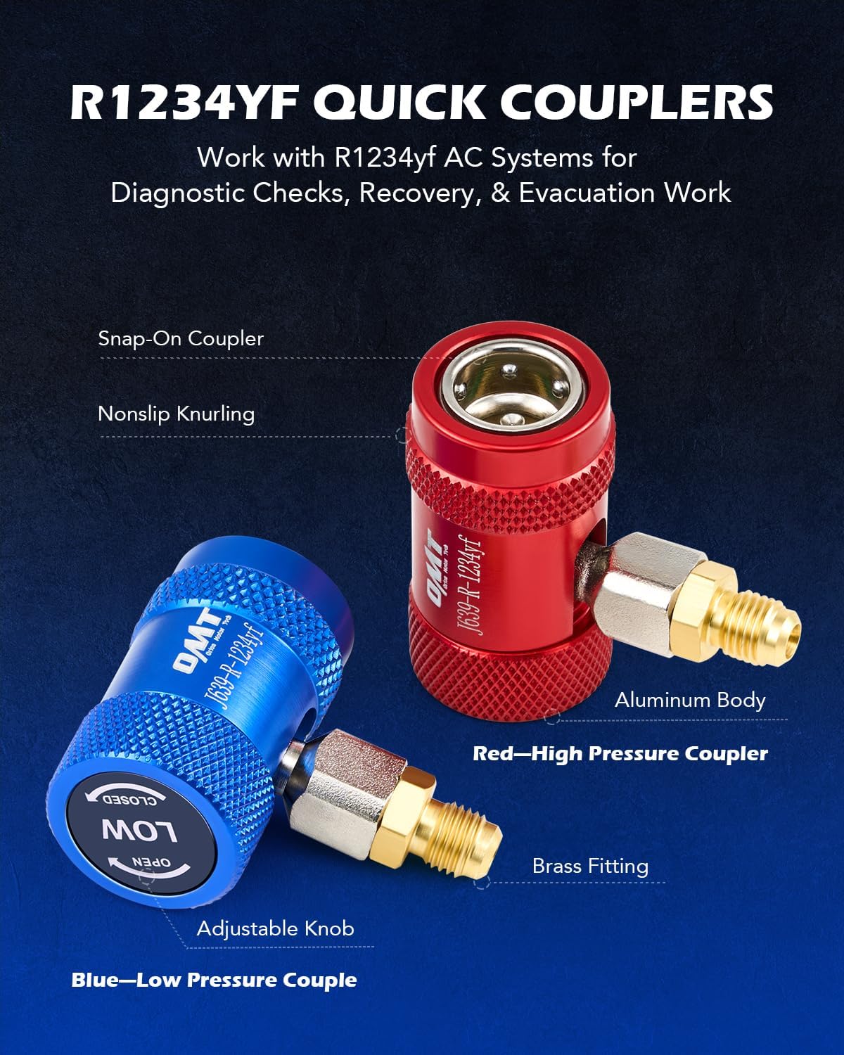 High low pressure R1234yf quick couplers