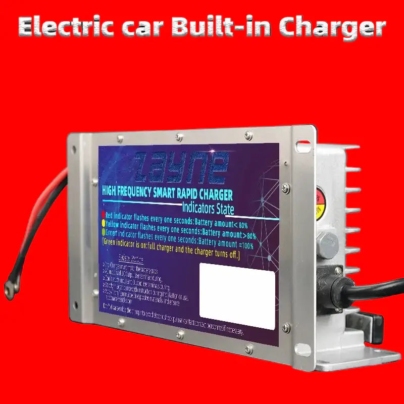 Waterproof Onboard Battery Charger 24V-72V for Golf Cart & Marine AGM Lead-Acid with smart rapid charging indicators.