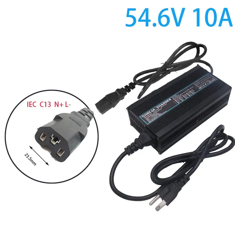 54.6V 10A Smart Lithium Battery Charger for 48V 13S Li-ion (10Ah-40Ah) Aluminum Case & Cooling Fan