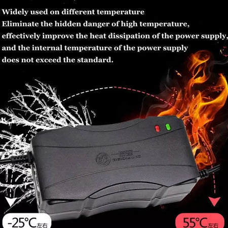 60V 3A Smart Electric Scooter Charger (T-Connector) for Lead-Acid/AGM/Gel Batteries with heat dissipation features.