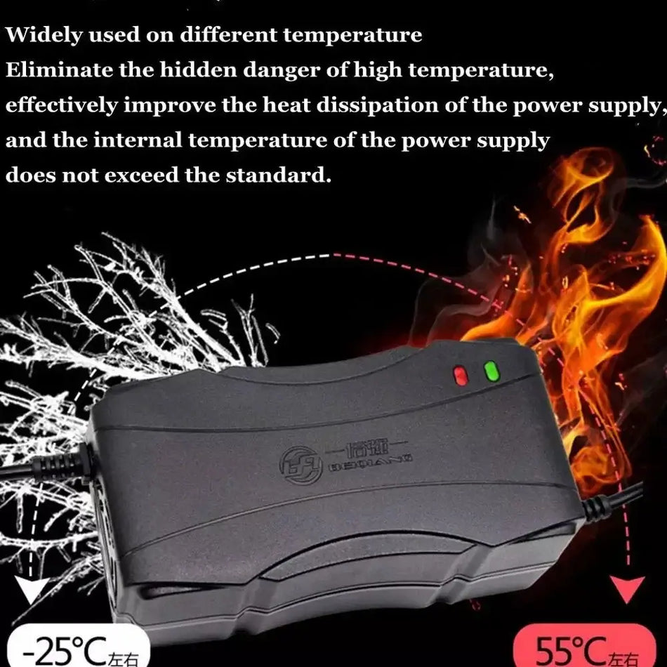 60V 3A Smart Electric Scooter Charger (T-Connector) for Lead-Acid/AGM/Gel Batteries with heat dissipation features.