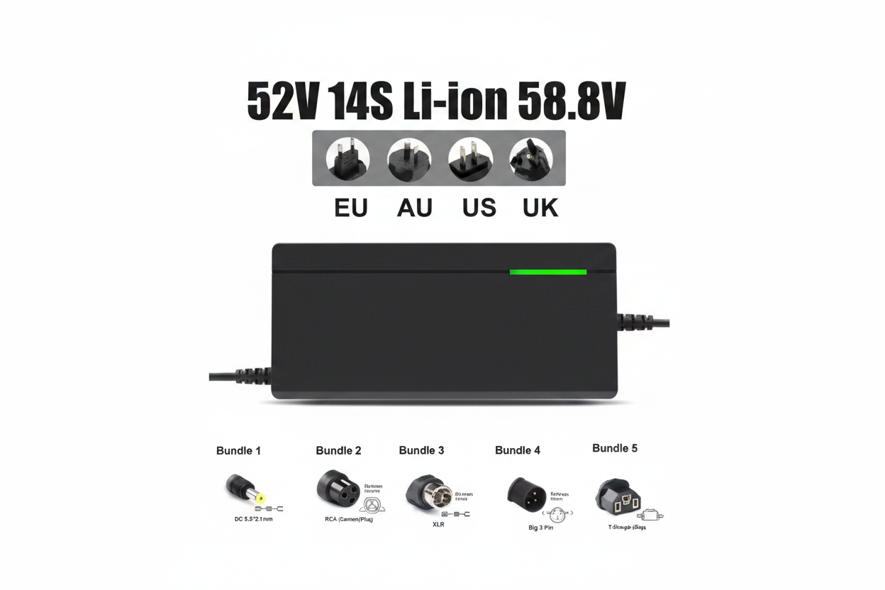 Intelligent fast charger kit for lithium-ion batteries including power cable and manual