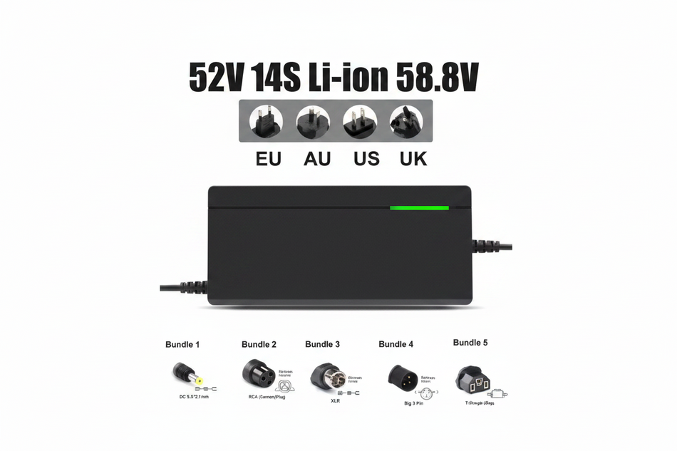 Intelligent fast charger kit for lithium-ion batteries including power cable and manual