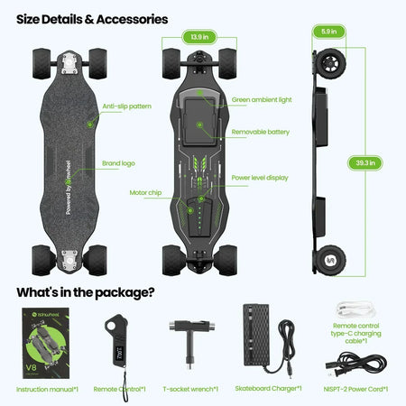 Isinwheel V8 Four Wheel Electric Board with Powerful Dual Motor System