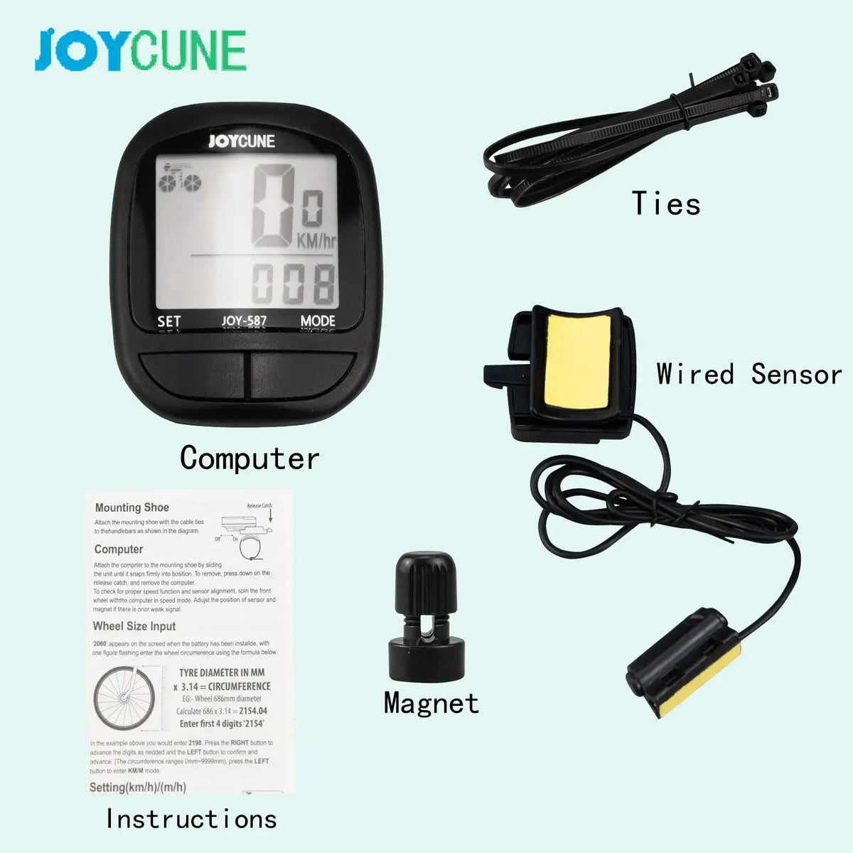JOYCUNE SD-587 black and white display bike computer for sunlight visibility
