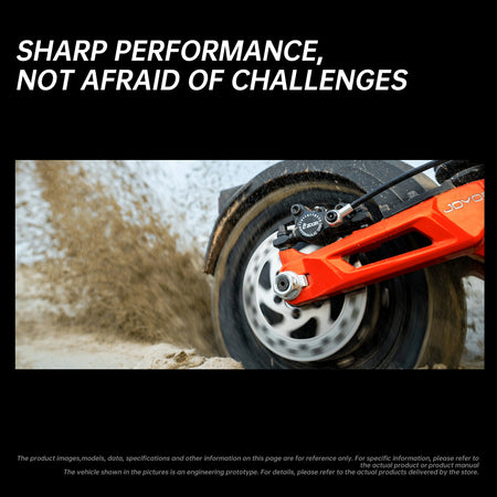 JOYOR T10 Dual Motor Electric Scooter front suspension and tire detail