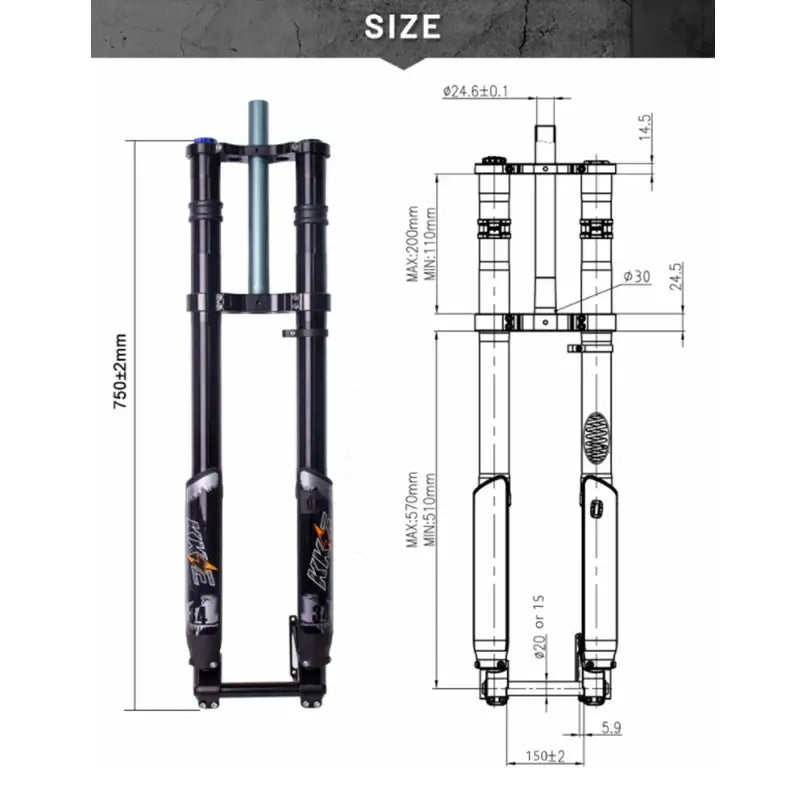 KKE 150mm Fat Bike Front Fork for 20-26 Inch Electric Fat Tire Bikes