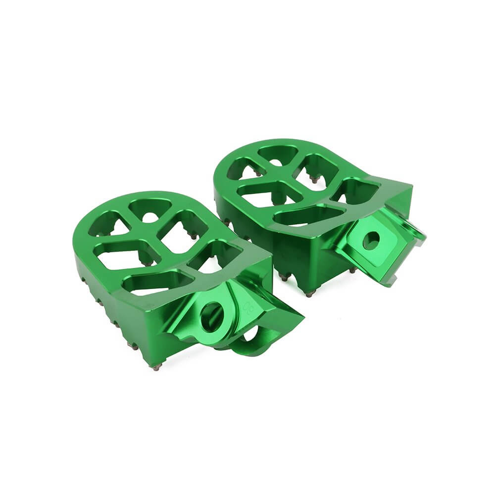 Kawasaki compatible dirt bike foot pegs with wider platform design