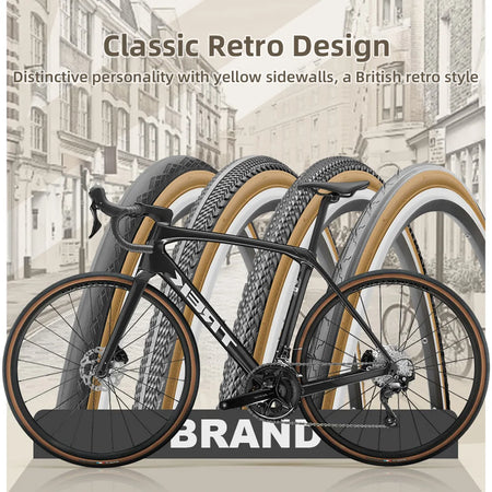 Kenda road bike tire 700x25C with retro yellow sidewall for city commuting