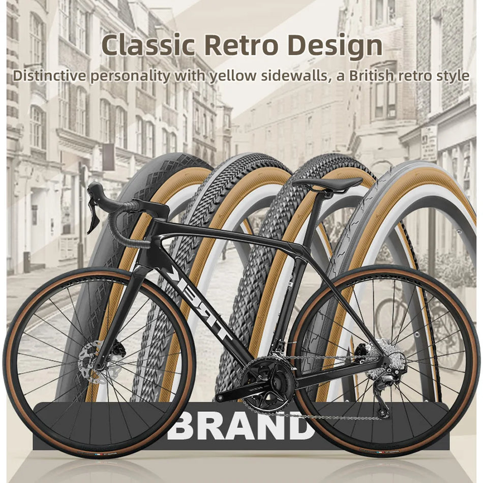 Kenda road bike tire 700x25C with retro yellow sidewall for city commuting