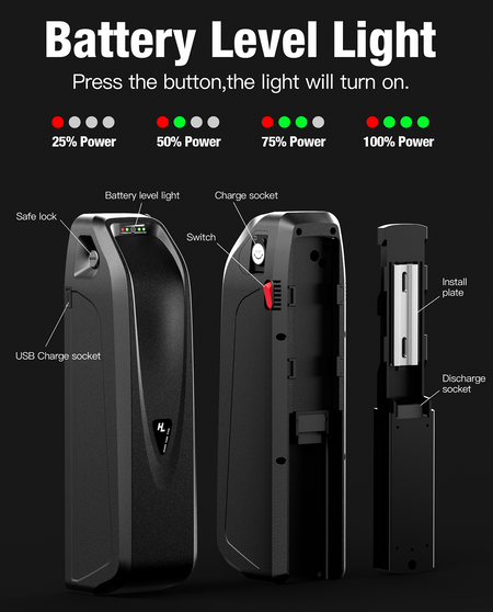   Hailong Ebike Battery 48V  17.5Ah & 20Ah with Charger, USB Port, and Safe Lock