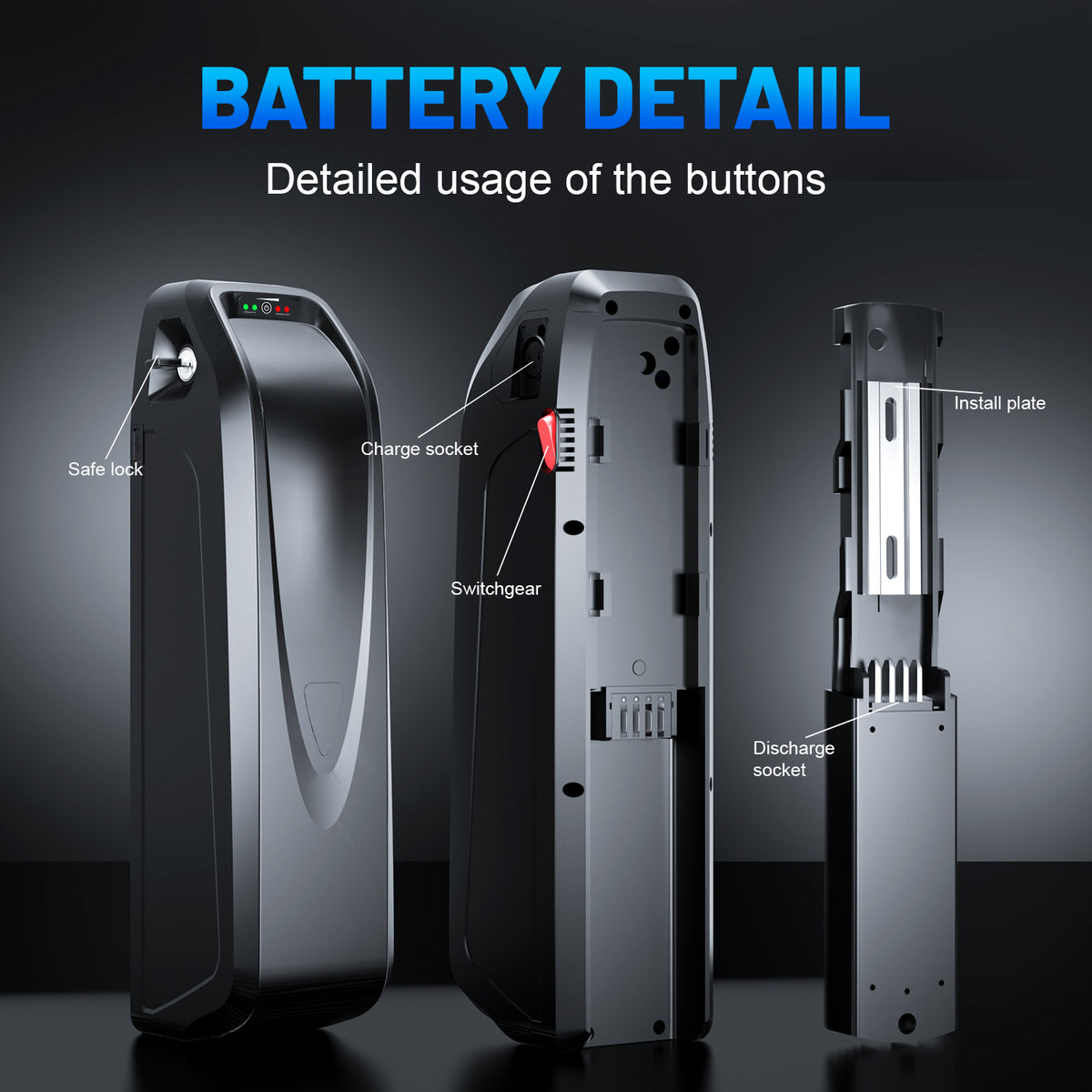   Hailong Ebike Battery 48V  17.5Ah & 20Ah with Charger, USB Port, and Safe Lock