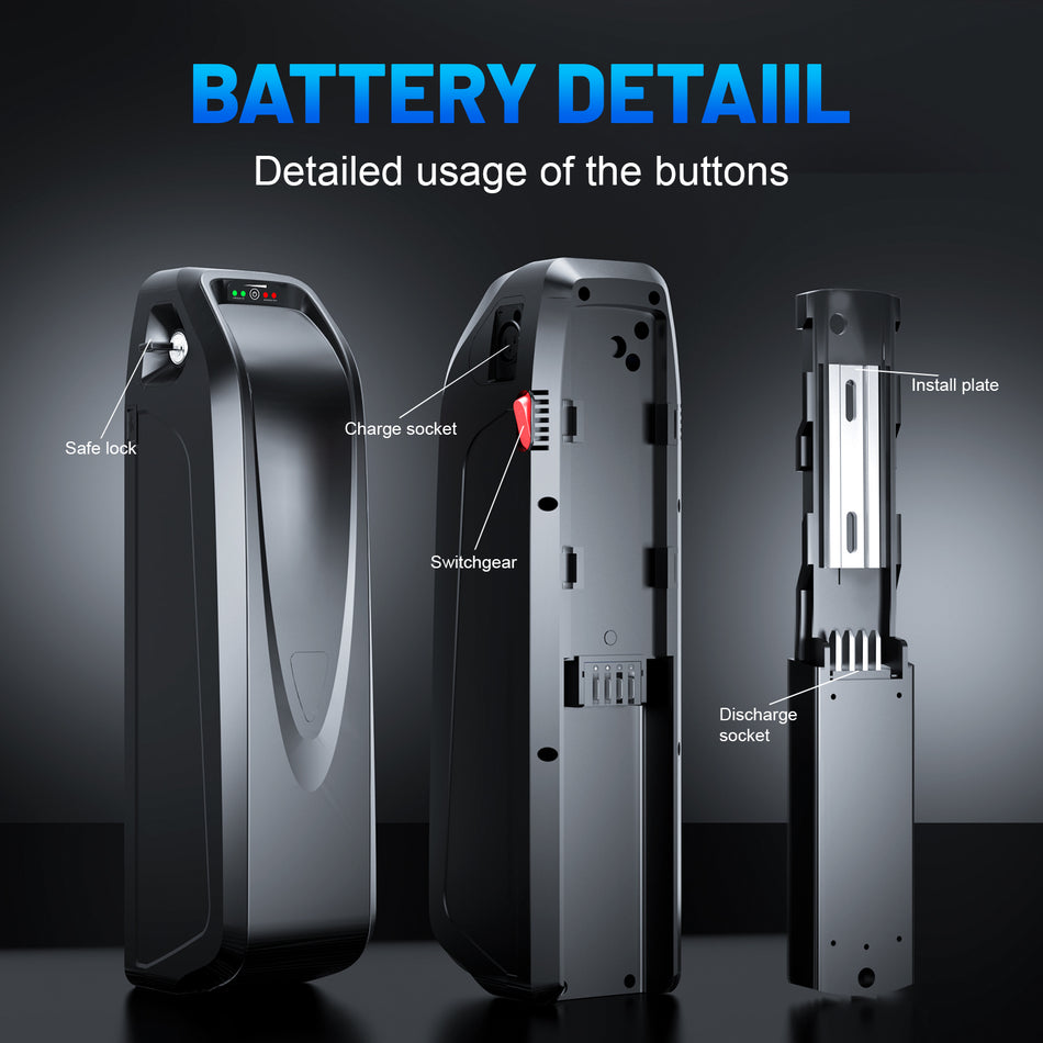   Hailong Ebike Battery 48V  17.5Ah & 20Ah with Charger, USB Port, and Safe Lock