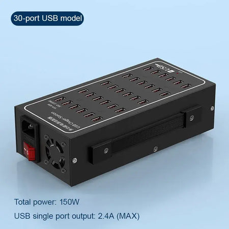 Multi-Port USB Desktop Station - 10/20/30/40/50/60 Port High Wattage Smart Charger with 30-port USB model.