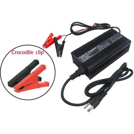 42V 10A Smart Lithium-Ion Battery Charger with Aluminum Case 37V 10S Battery for E-Bike & Balance Car with Crocodile clips.