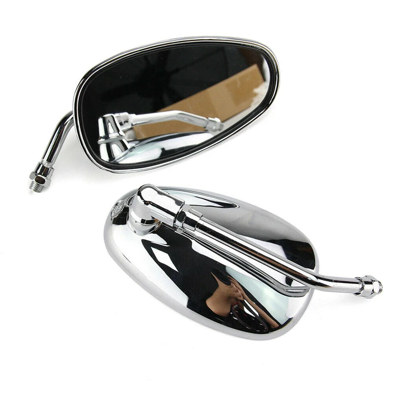 Lightweight chrome finish motorcycle mirrors with 10mm mounting