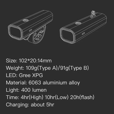 Long battery life bike front light up to 20 hours