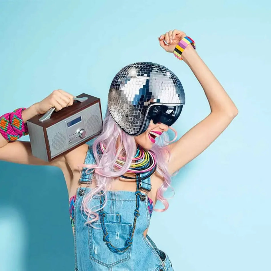 Mirror glass disco helmet for parties and stage shows