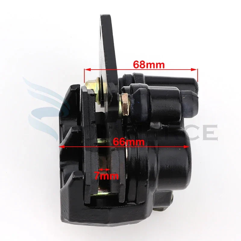 Motorcycle rear disc brake caliper with pre installed brake pads