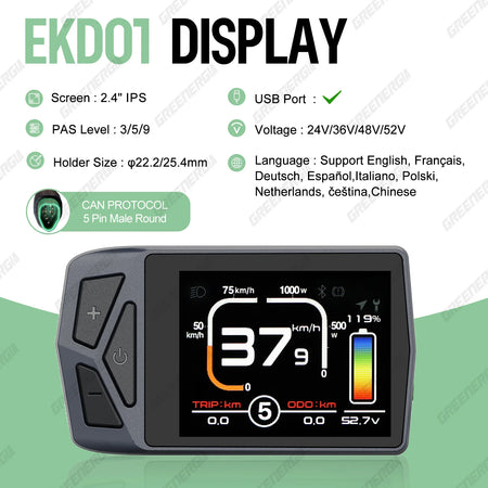 Multi-Language E-Bike Display with Type-C USB Charging