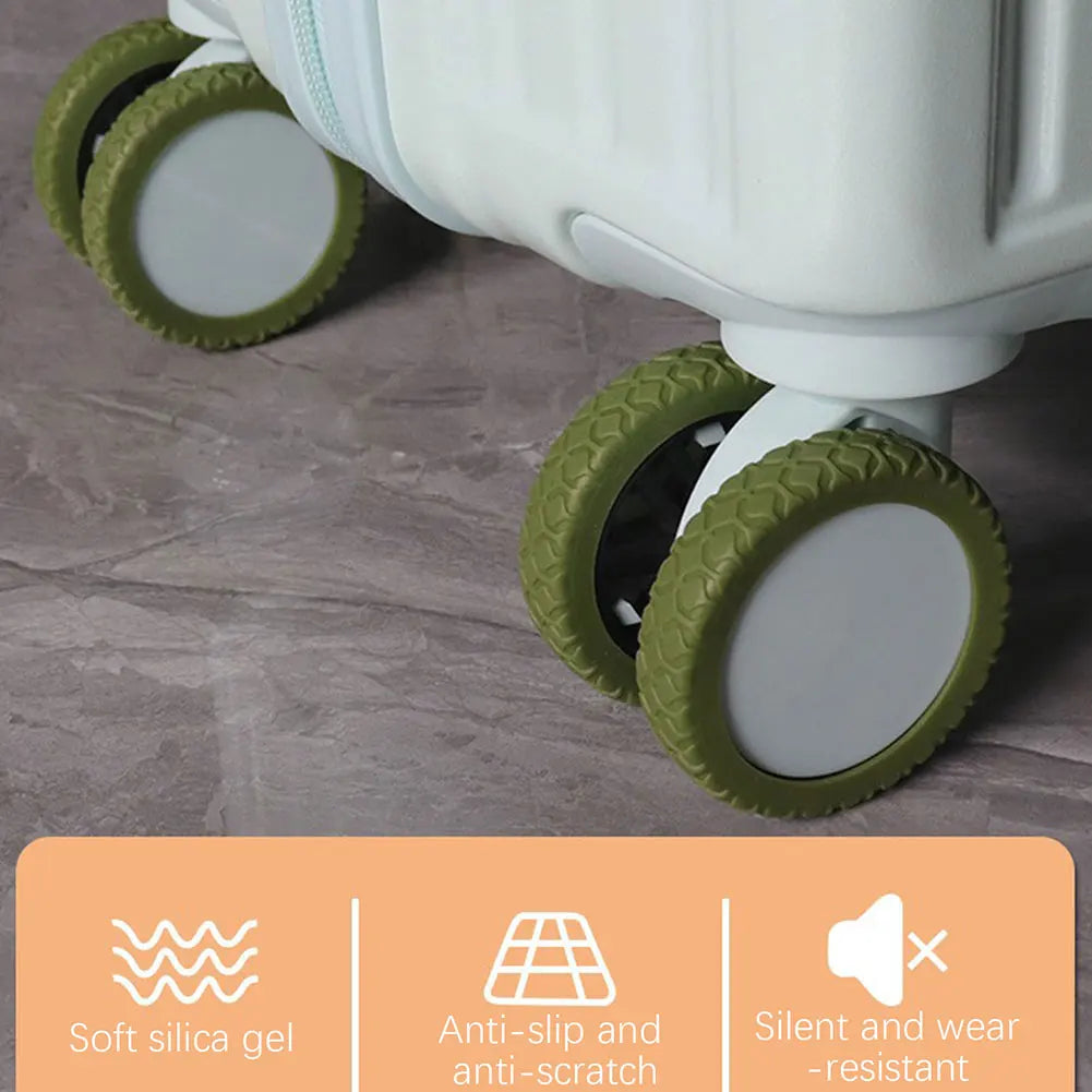 Noise-reducing silicone wheel sleeves for quiet rolling luggage