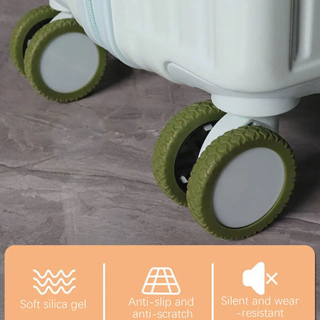 Noise-reducing silicone wheel sleeves for quiet rolling luggage
