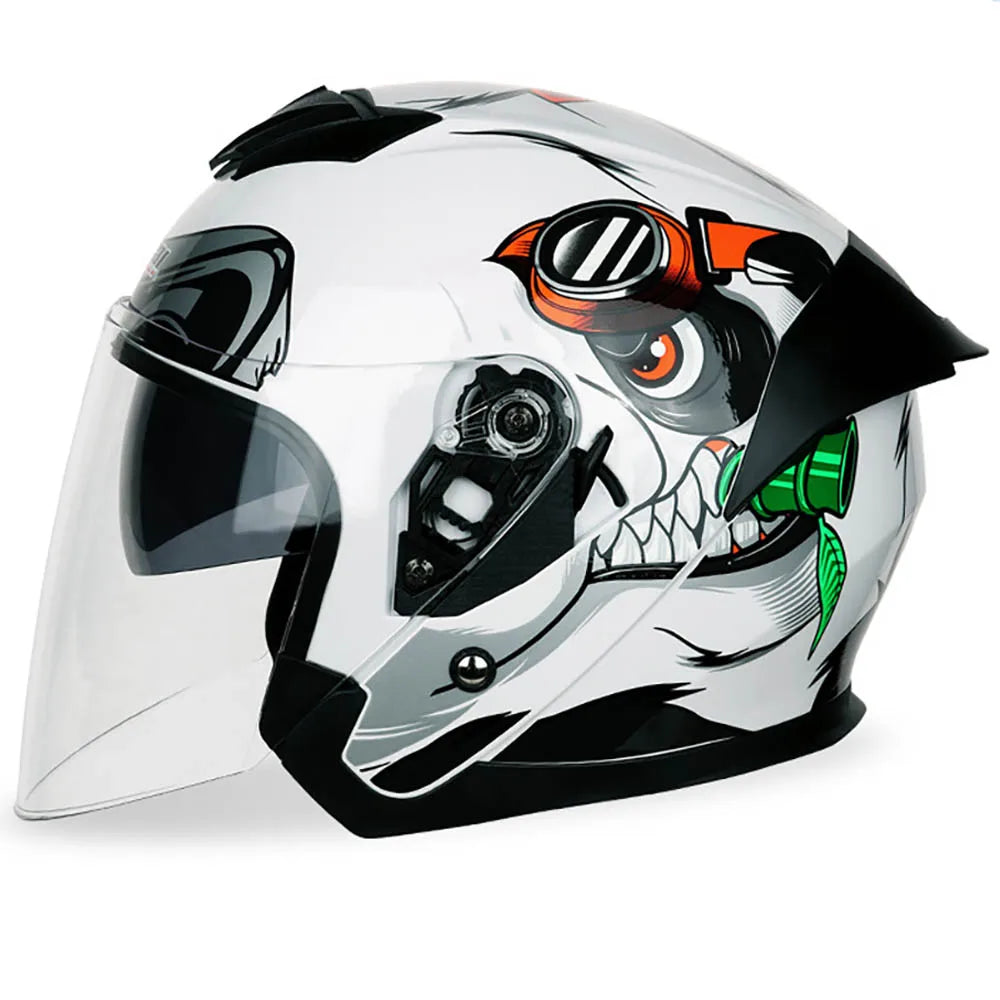 Open Face Motorcycle Helmet With Dual Lens System