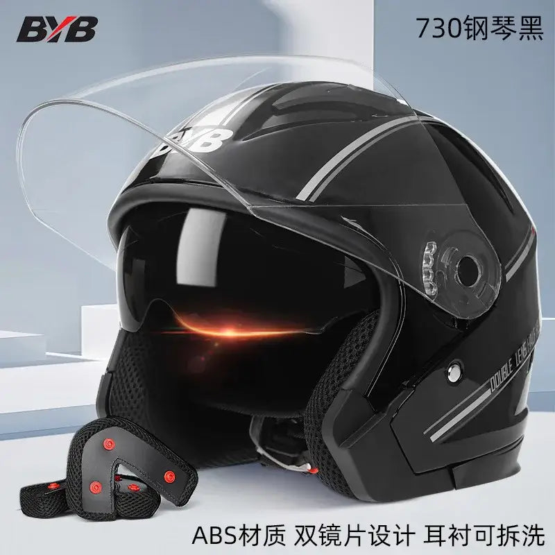 Open face bike helmet with sun visor