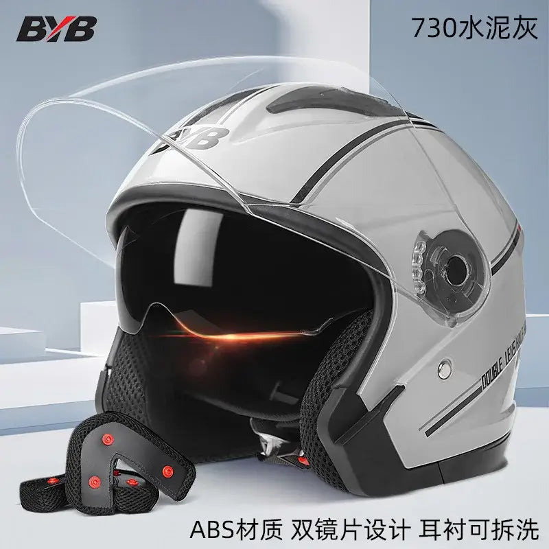 Open face helmet with clear face shield